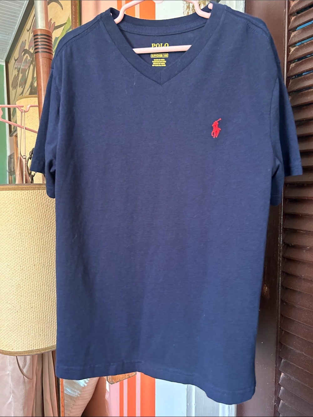 Polo by Ralph Lauren Navy V-Neck Tee with Red Pony Logo